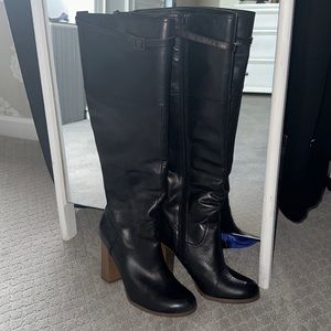 Size 7.5 Report black leather tall boots.